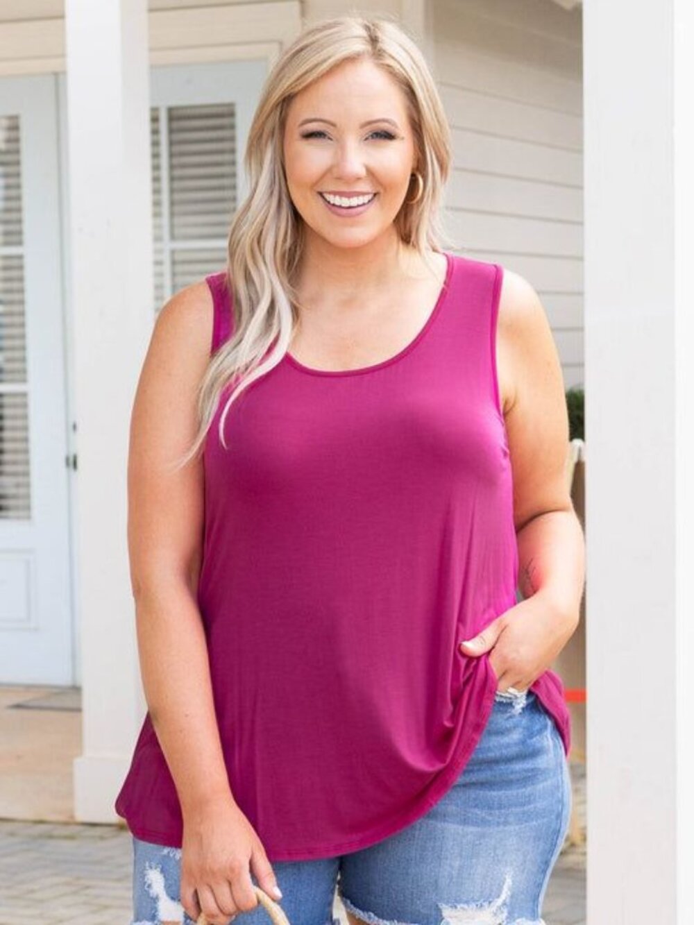 Chic Soul Weekender Tunic Tank, Fuchsia Pink